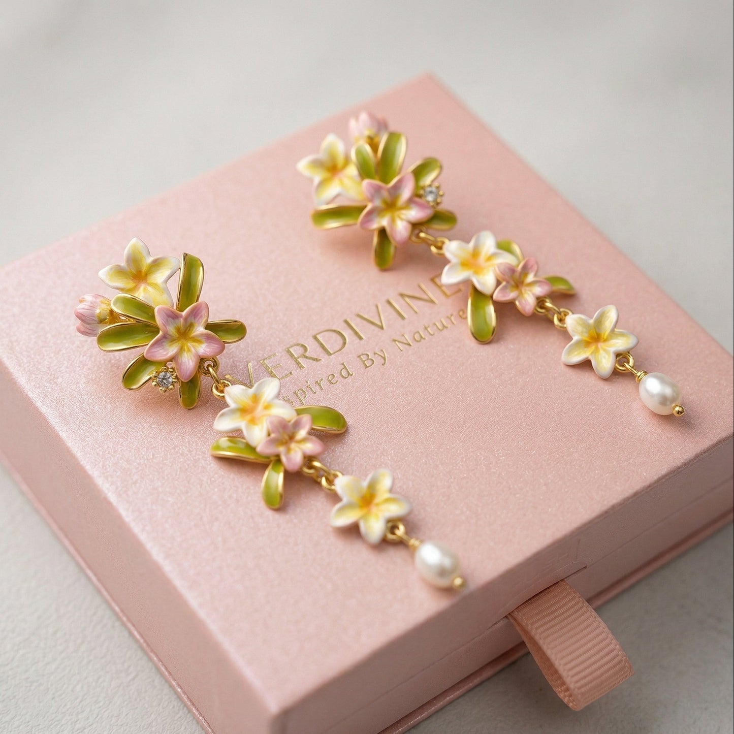 Plumeria Pearl Drop Earrings