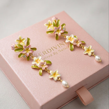 Plumeria Pearl Drop Earrings