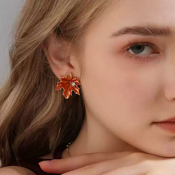 Orange Maple Leaf Earrings