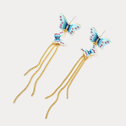 Forest Butterfly Tassel Earrings