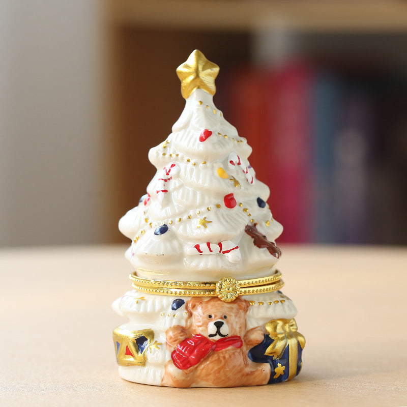 Fuzzy Bear Christmas Tree Trinket Box