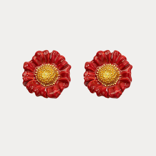 Red Daisy Stud Earring