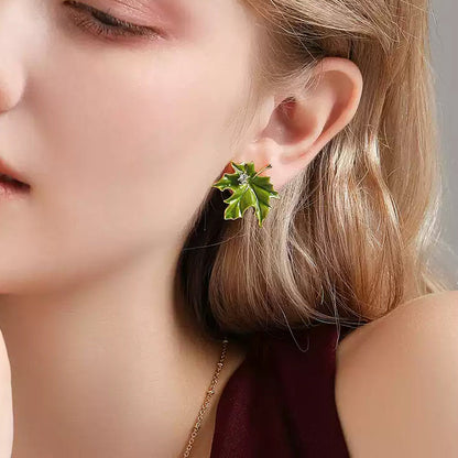 Green Maple Leaf Earrings