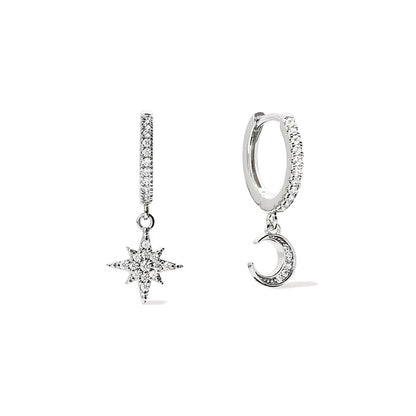 Moon and Star Drop Hoop Earrings