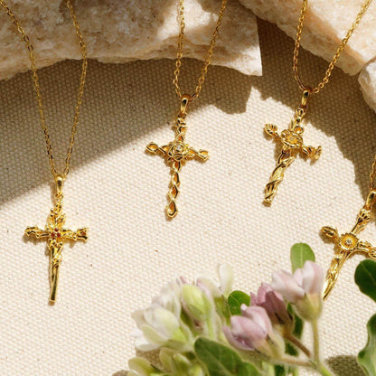 Floral Cross Birth Flower Pendant Necklace (Pre-Order)