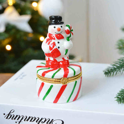 Candy Cane Snowman Trinket Box