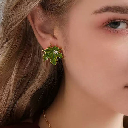 Green Maple Leaf Earrings