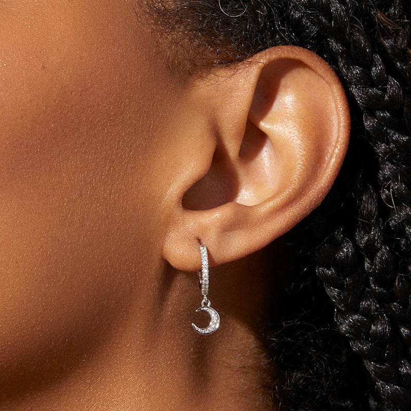 Moon and Star Drop Hoop Earrings