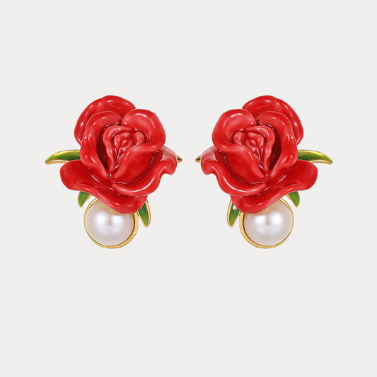 Red Rose Earrings