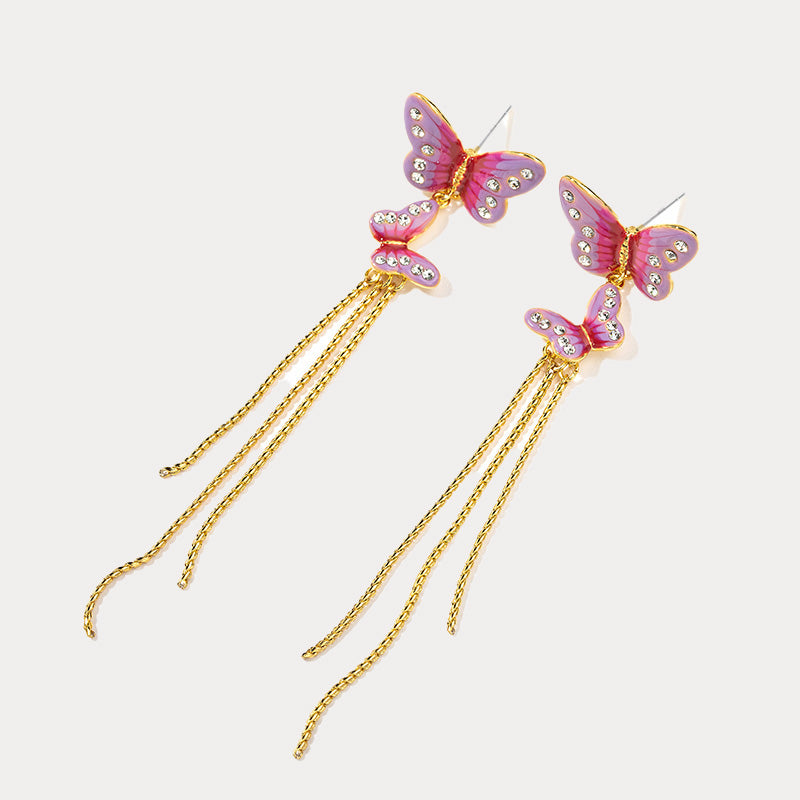 Forest Butterfly Tassel Earrings