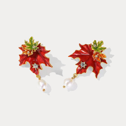 Maple Leaf Pearl Earrings