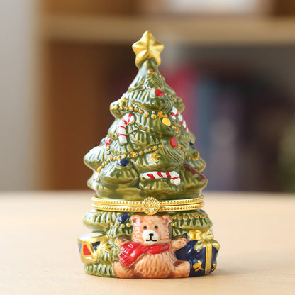 Fuzzy Bear Christmas Tree Trinket Box