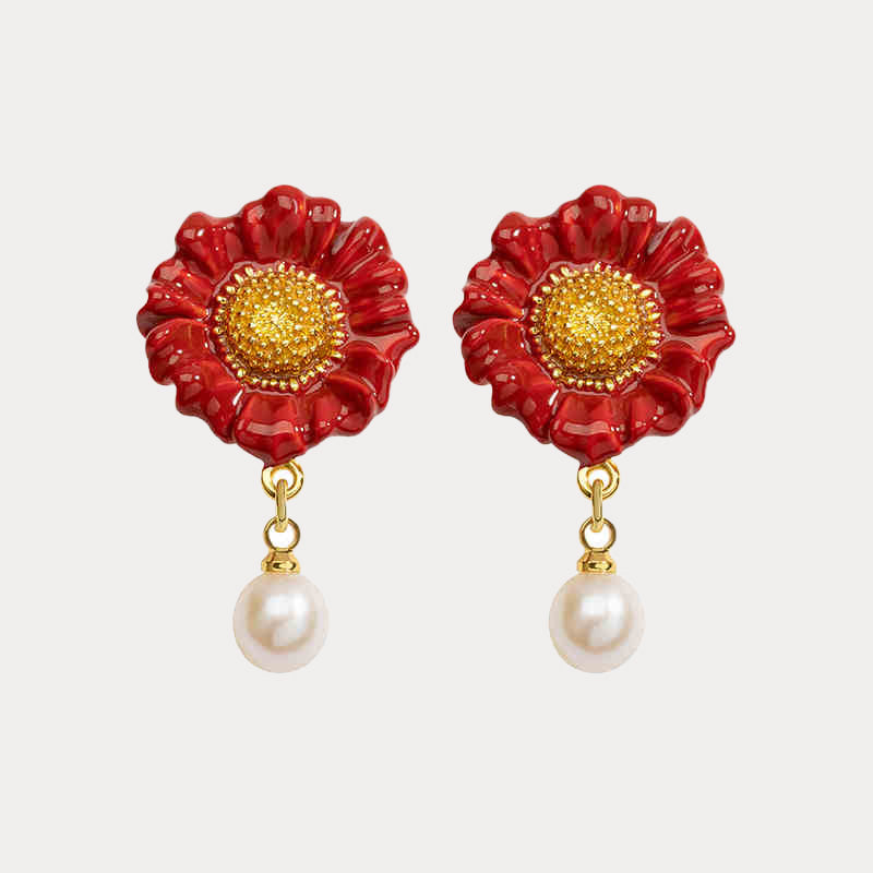 Red Daisy Earring