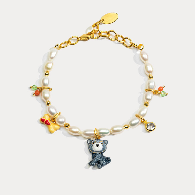 Husky Puppy Pearl Bracelet