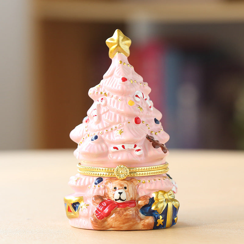 Fuzzy Bear Christmas Tree Trinket Box