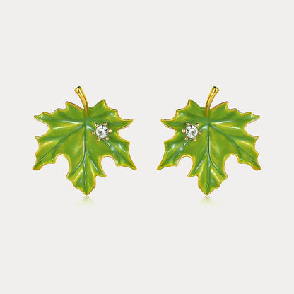 Green Maple Leaf Earrings