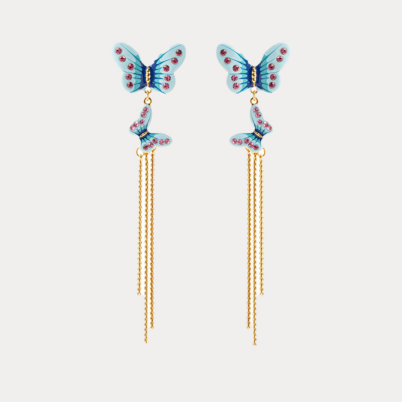 Forest Butterfly Tassel Earrings