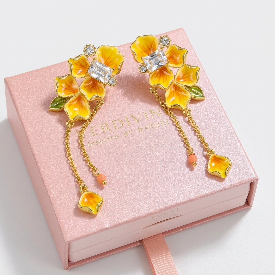Golden Pansy Stud Earrings