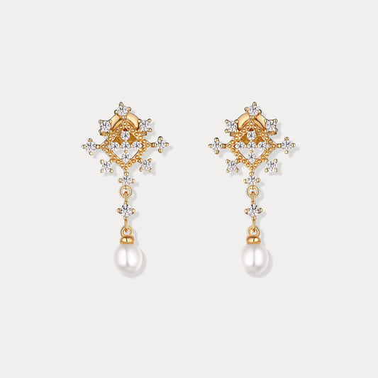 Gold Snowflake Pearl Earrings