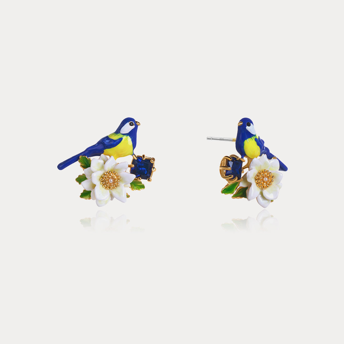 Blue Tit Gem Stud Earrings