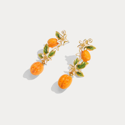 Golden Apricot Blossom Dangling Earrings