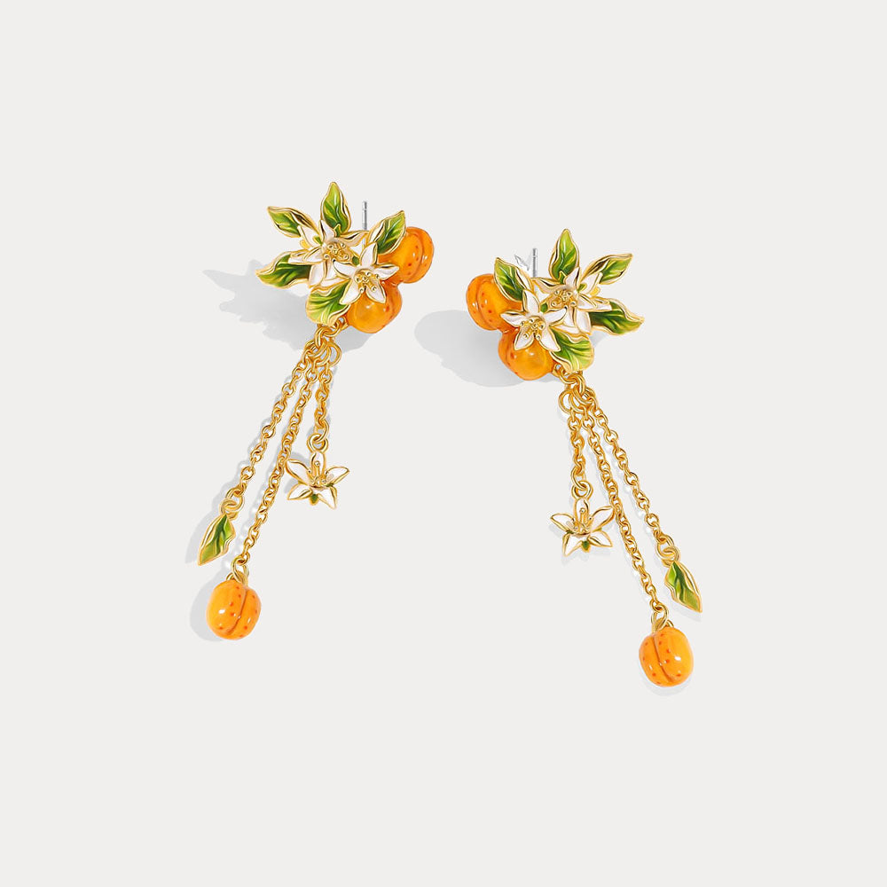 Golden Apricot Flower Tassel Earrings