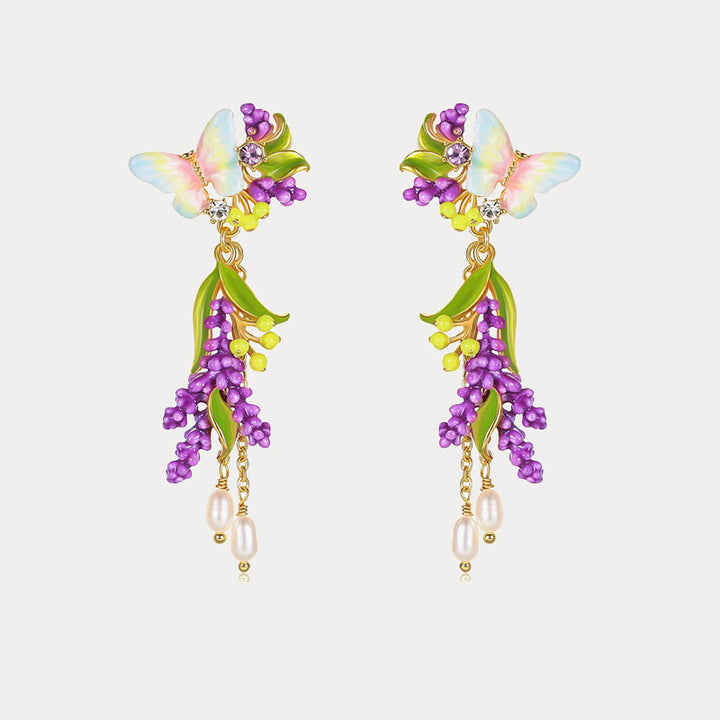 Lavender Butterfly Tassel Earrings