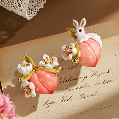 Cute Bunny With Peach Earrings