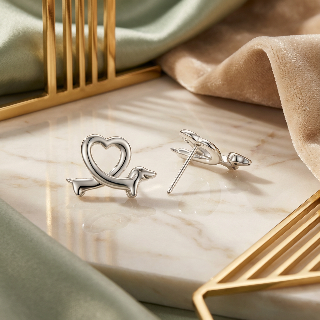 Heart Dachshund Stud Earrings