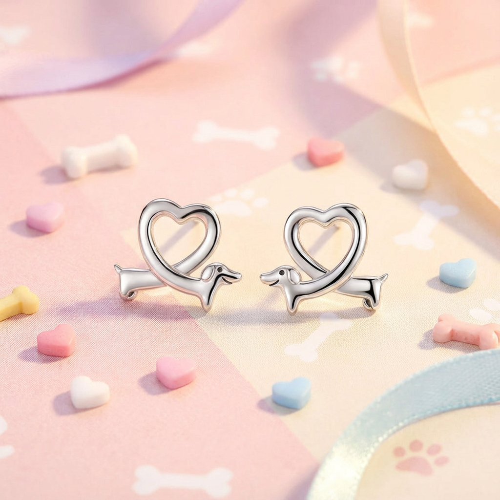 Heart Dachshund Stud Earrings