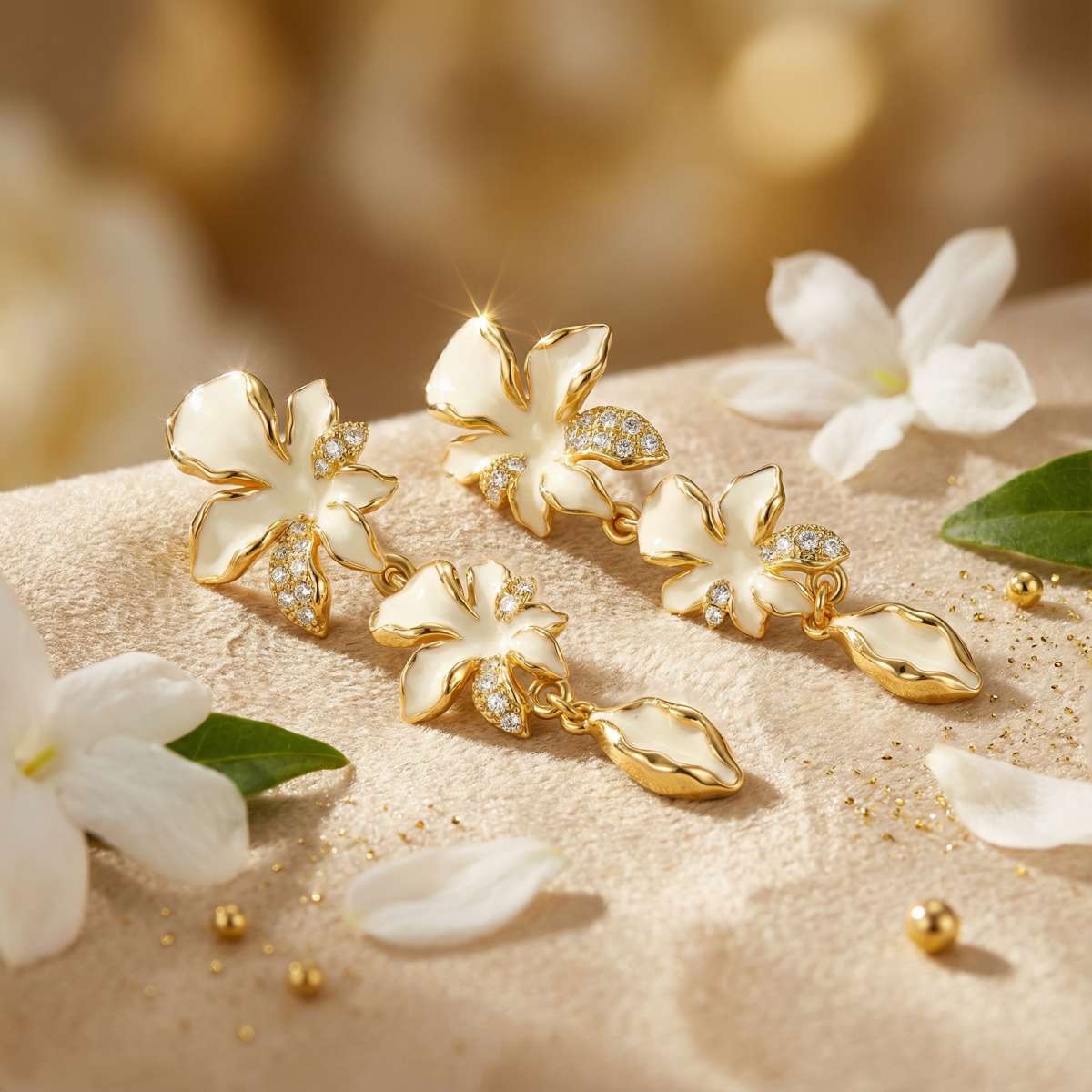 White Iris Flower Dangle Earrings