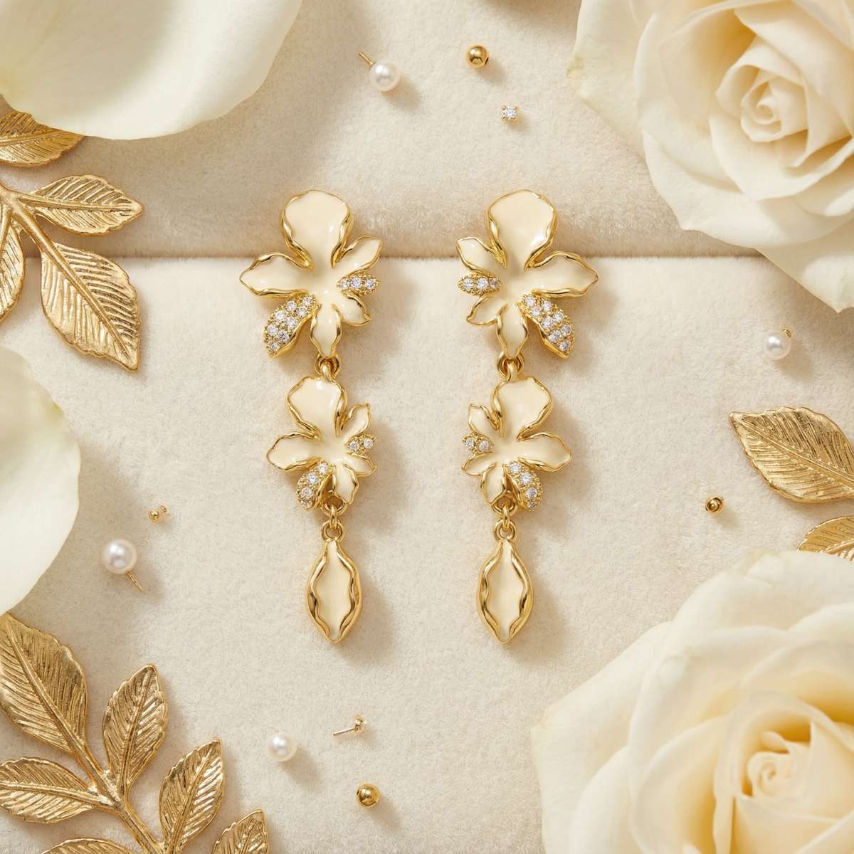 White Iris Flower Dangle Earrings