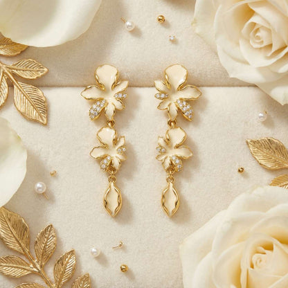 White Iris Flower Dangle Earrings