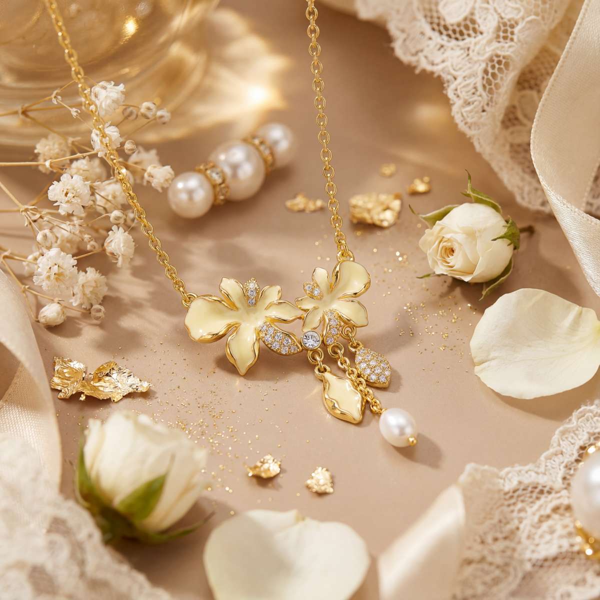 White Iris Flower Necklace