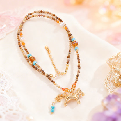 Agate Beaded Horse Necklace