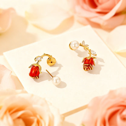 Rose Pearl Stud Earrings