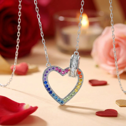 Silver Rainbow Heart Necklace