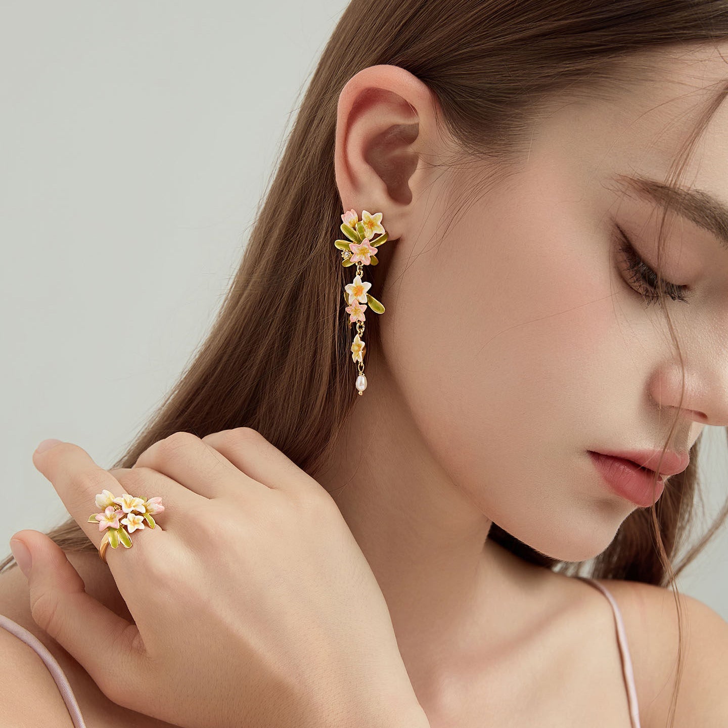 Plumeria Pearl Drop Earrings