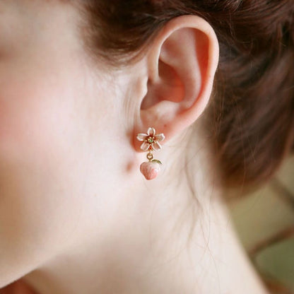 Peach Earrings With Flower