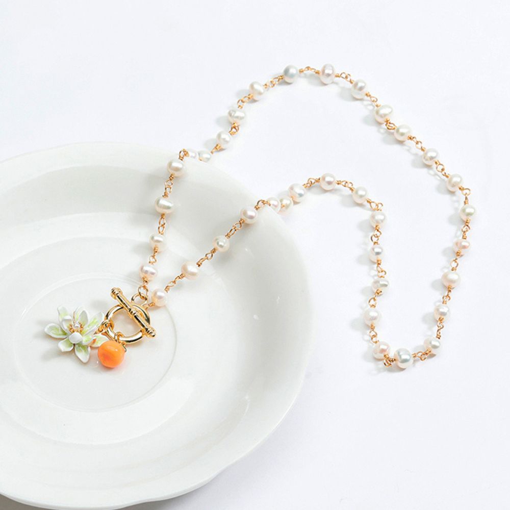 Orange Statement Necklace With Pearls