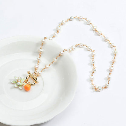 Orange Statement Necklace With Pearls