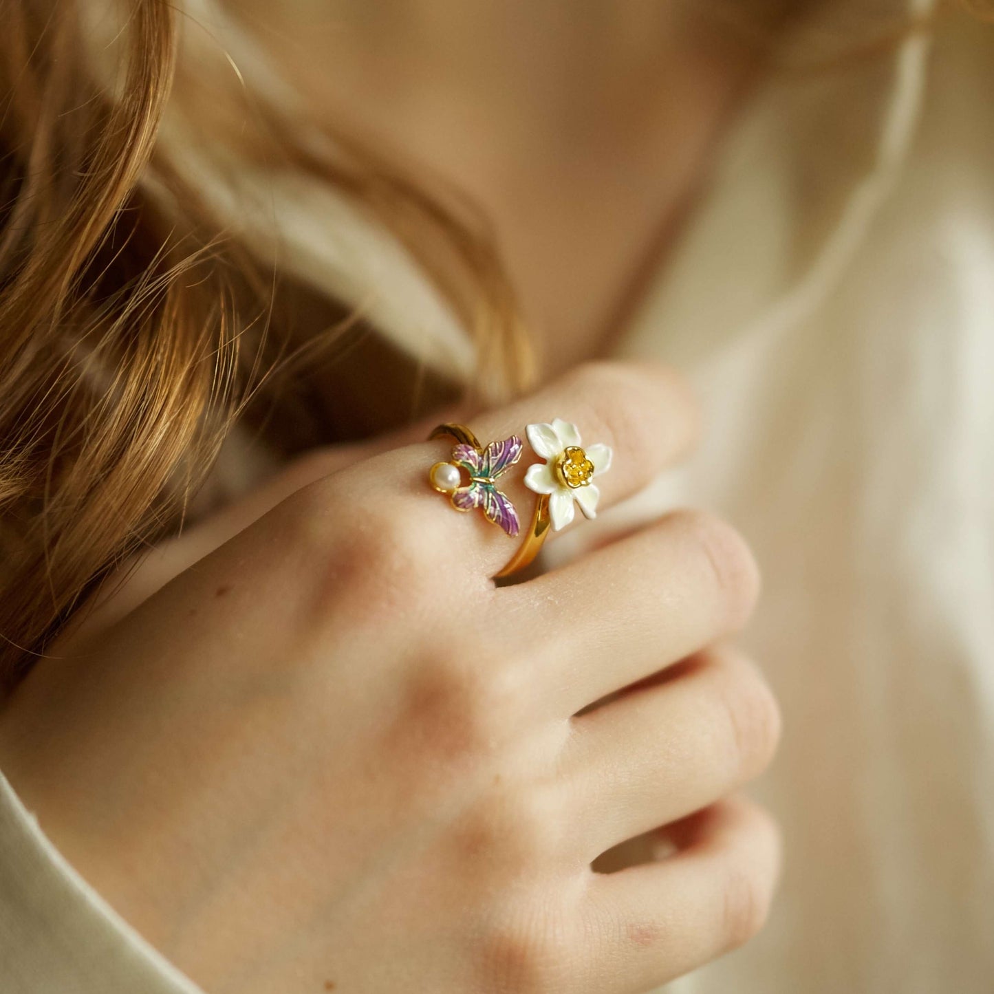 Daffodils & Butterfly Ring