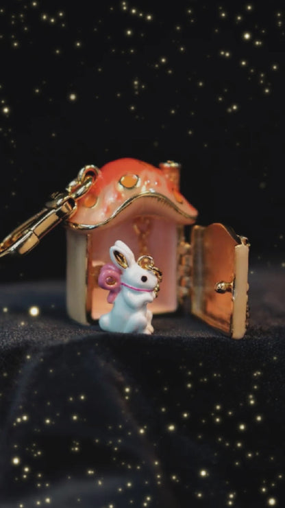 Mushroom House Locket Pendant With Rabbit