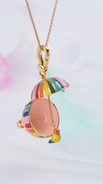 Hot Air Balloon Locket Pendant With Bird