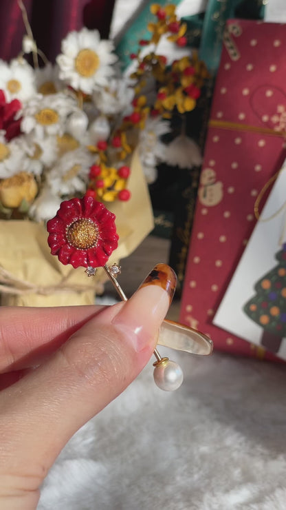 Red Daisy Brooch