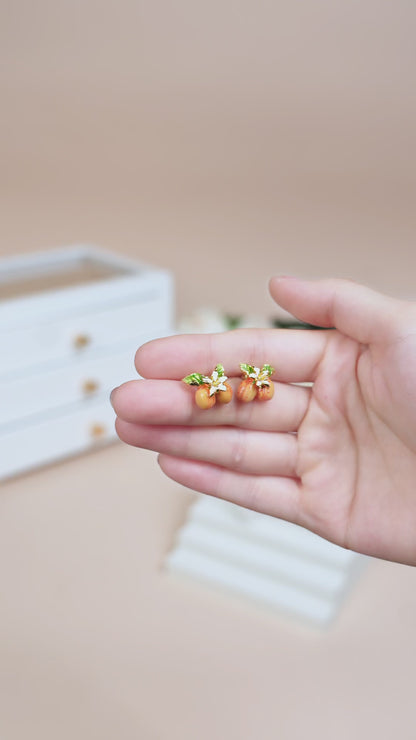 Golden Apricot Flower Stud Earrings