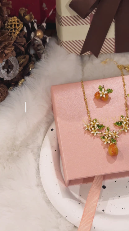 Golden Apricot Blossom Pendant Necklace