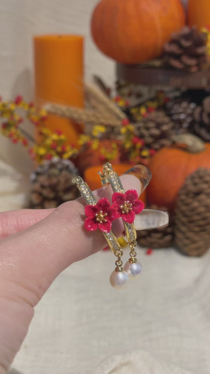 Begonia Flower Hoops Earrings