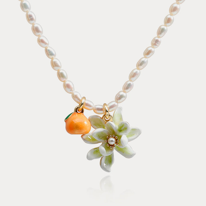 Orange Necklace With Pearls