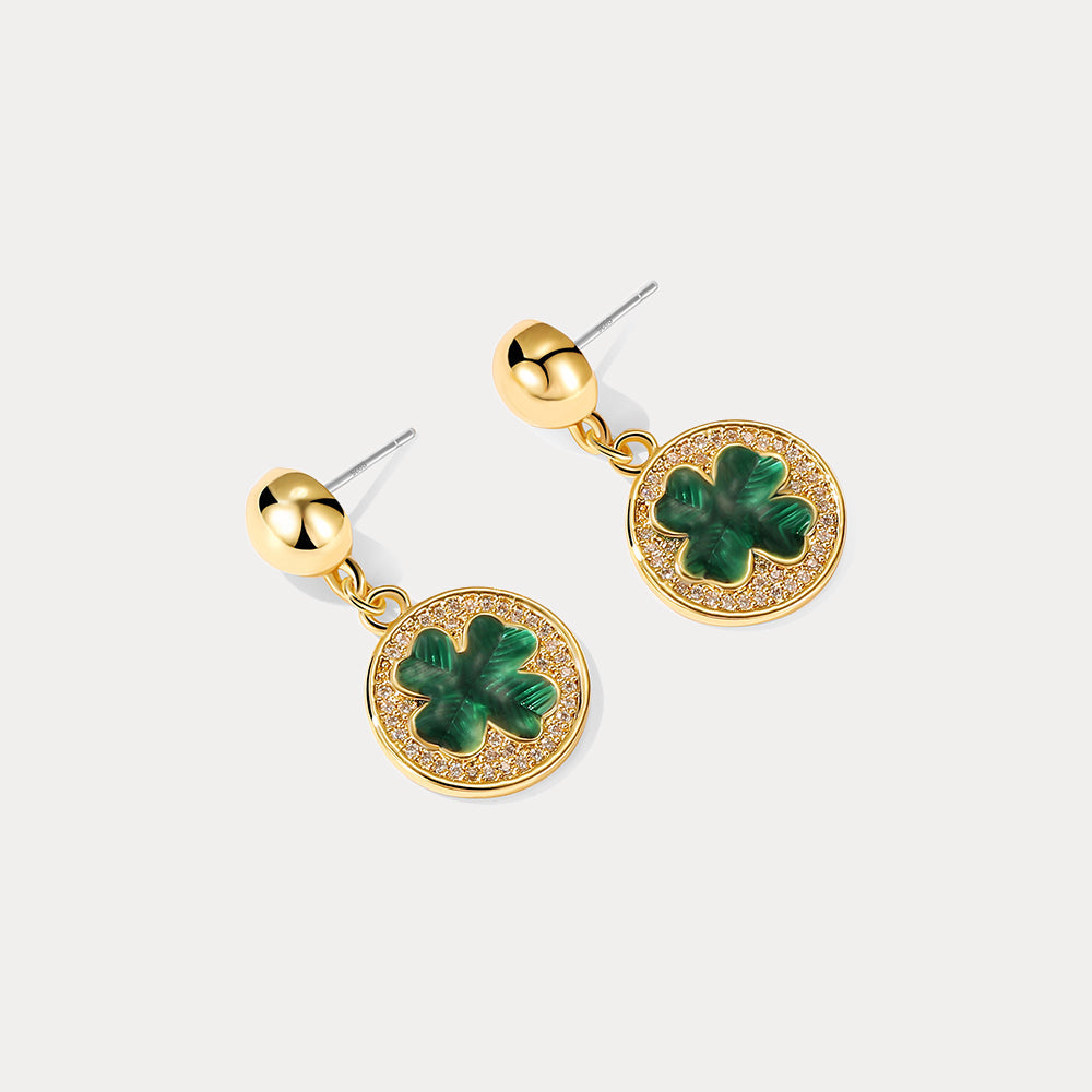 Four-Leaf Clover Coin Huggie Earrings